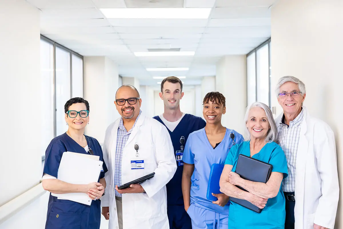 Diverse group of medical professionals smiling