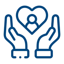Hands holding heart with person icon