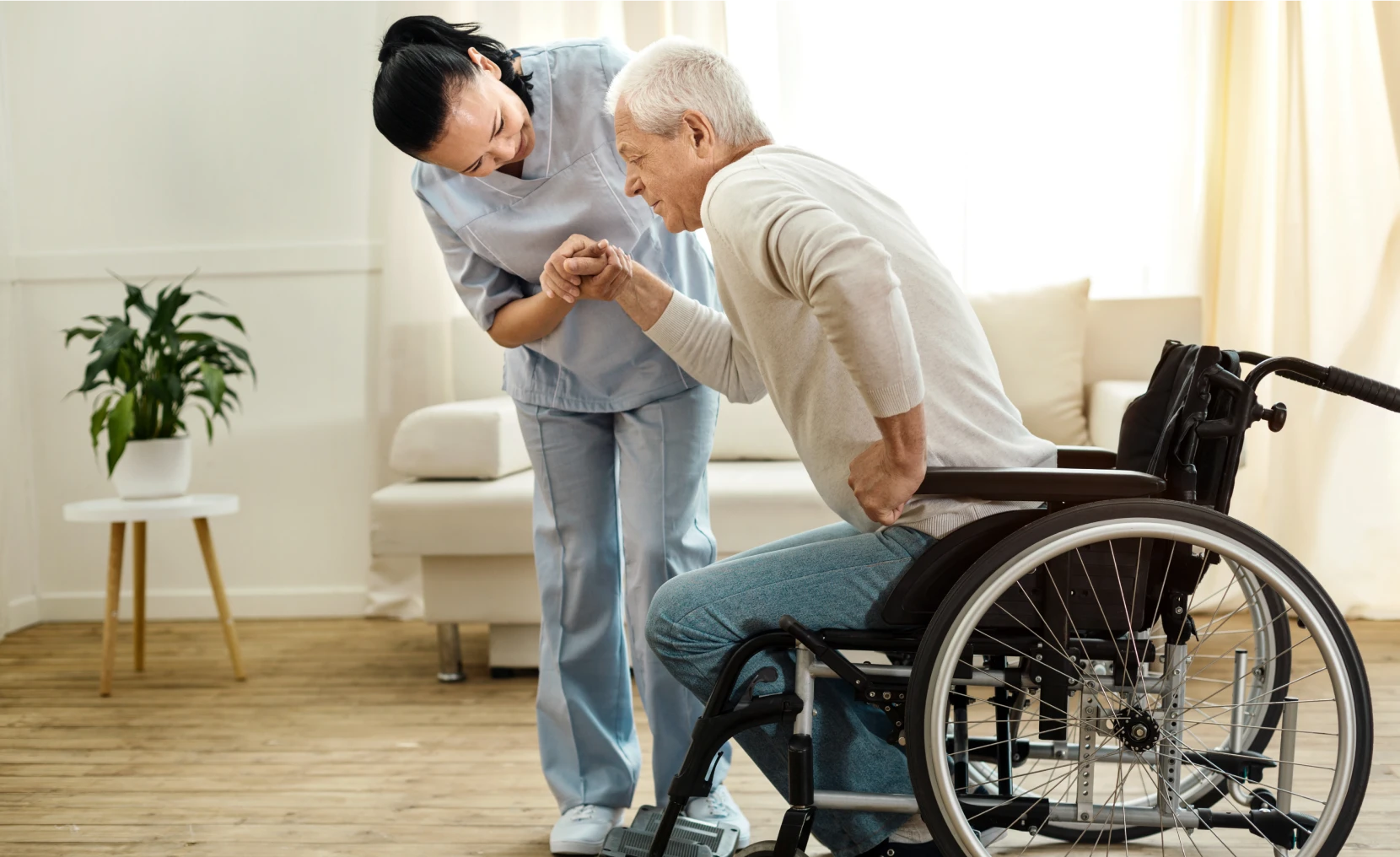 Elderly support and care interaction scene